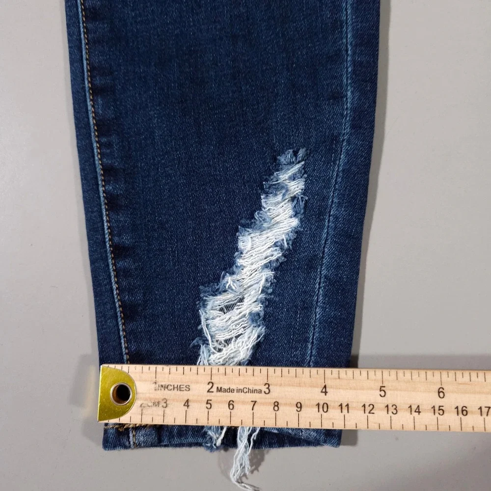 American Eagle Hi-Rise Jegging Womens 10 Long‎ Dark Blue Distressed Shredder New